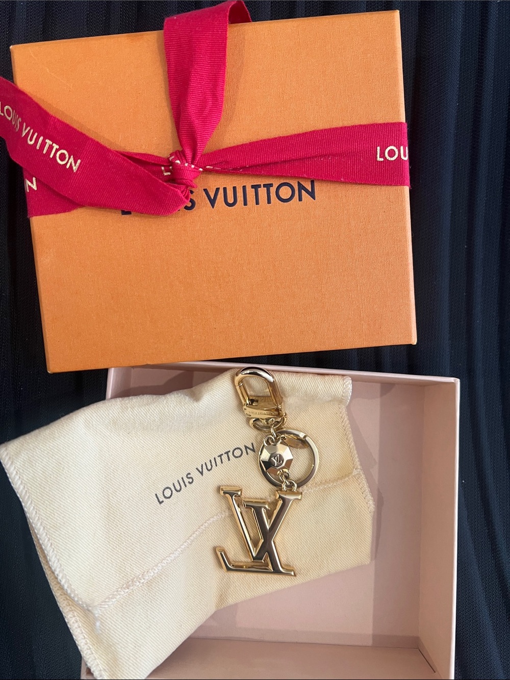 Louis Vuitton Gold Brass LV Key Charm with Ring